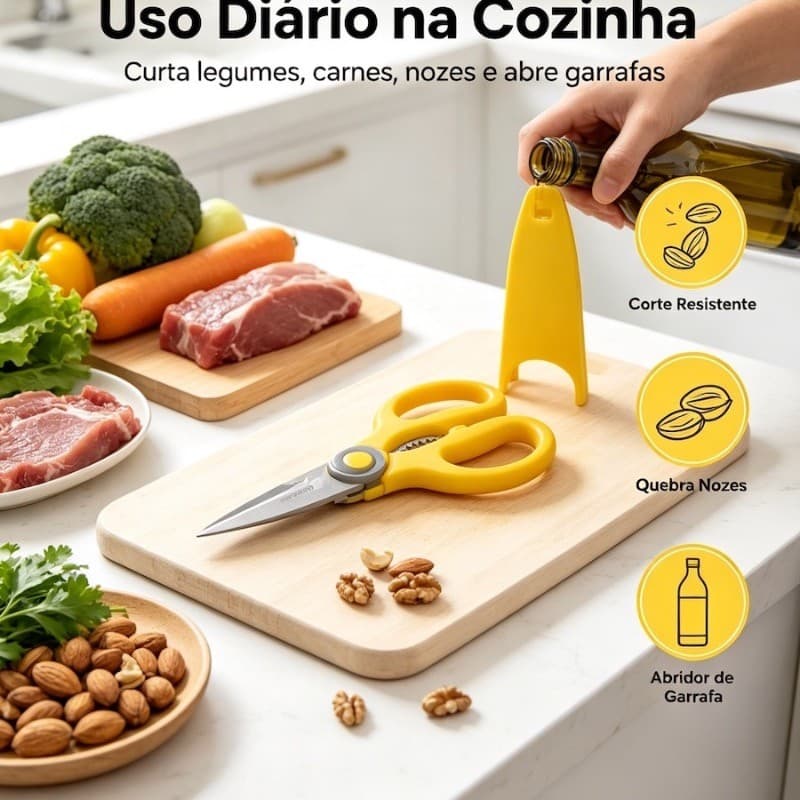 Tesoura Doméstica Multiuso Inoxidável para Cortar Ossos de Frango e Alimentos na Cozinha