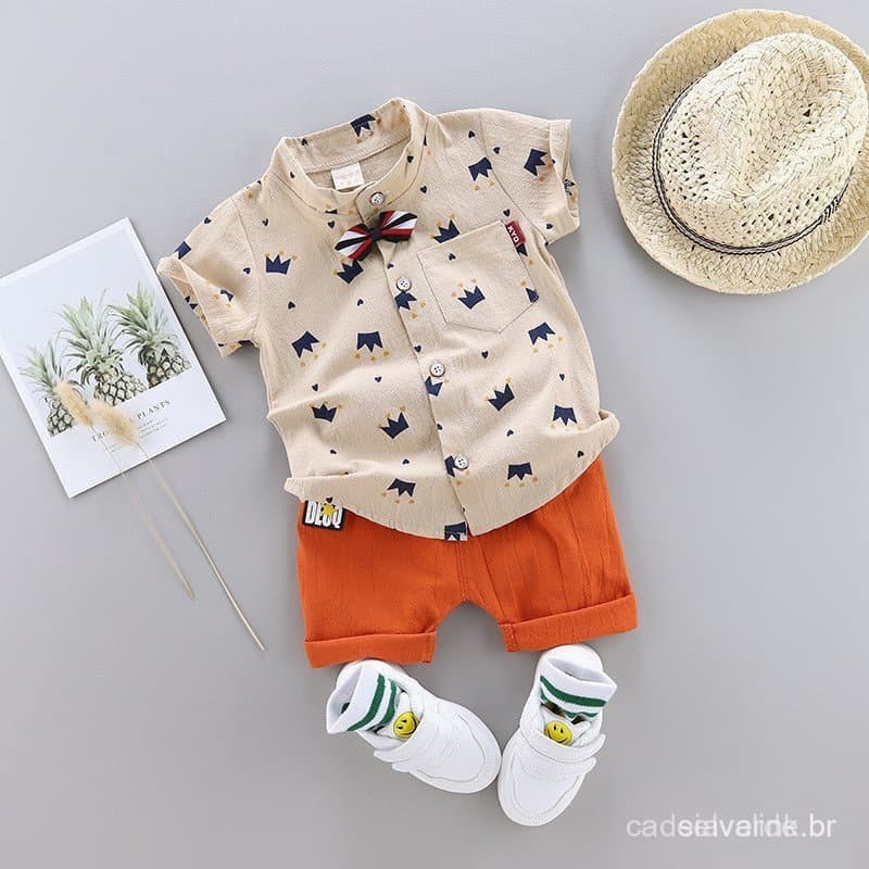 Terno de verão infantil, camisa + Shorts terno de duas peças, adequado para meninos de 0 a 5 anos de idade