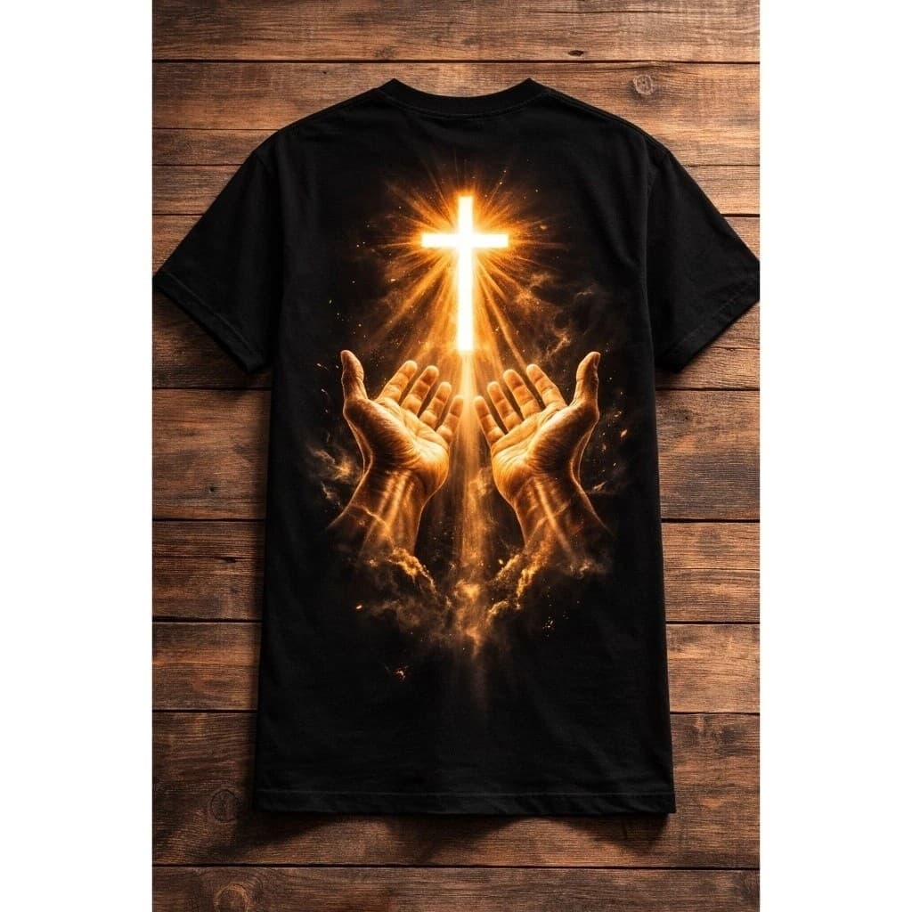 Camiseta Cristã Masculina/Feminina Estampa Cruz e mãos – Moda Gospel 100% Algodão
