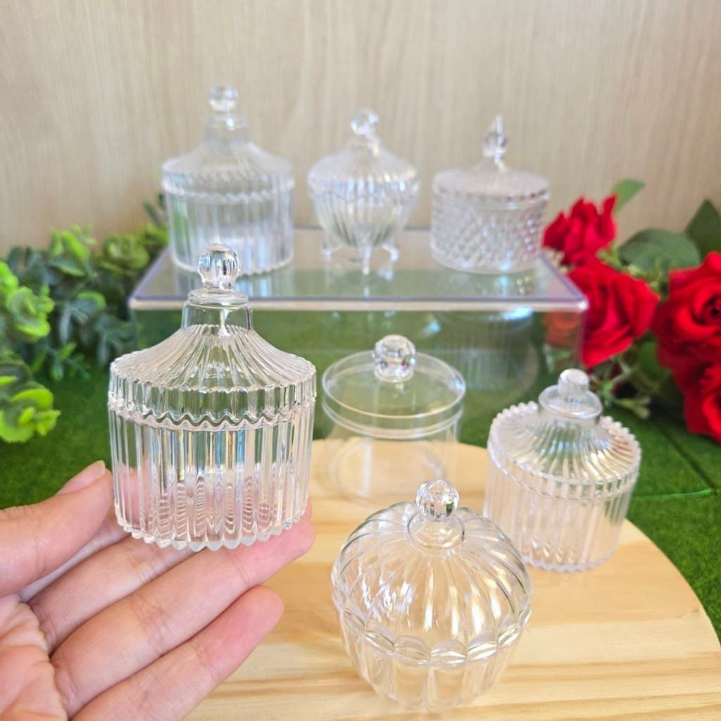 Bomboniere Cristal Acrílico com Tampa – 50 Unidades | Modelos Variados | Lembrancinhas e Decoração