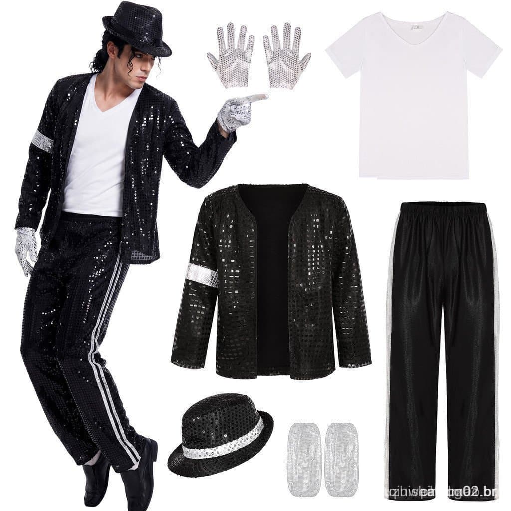 Conjunto de Fantasia com Lantejoulas do Michael Jackson para Homens, Traje para Apresentações de Palco, Fantasia WQVP