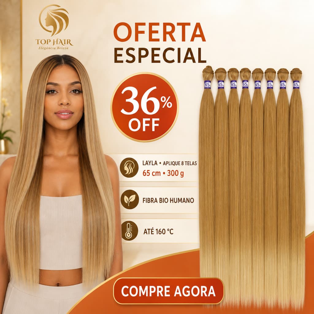 Cabelo Liso Orgânico Bio Fibra 65cm 8Telas 300g Top Hair LAYLA_