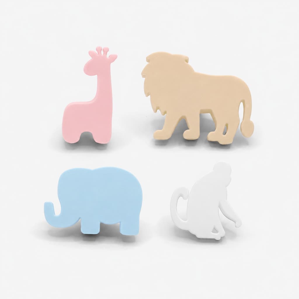 Puxadores de Gaveta e Armário Modelo Safari Kit 16/8/4 Girafa, Leão, Elefante e Macaco
