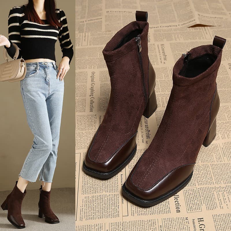 Calçados femininos plus size nos tamanhos 35-42, botas curtas de salto grosso estilo britânico para pés largos, novas bo
