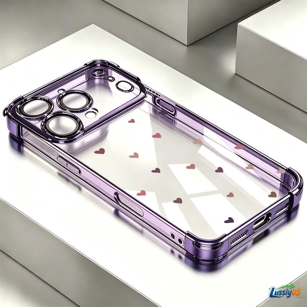 Capa Anti-Queda Galvanizada Para iPhone 17 Pro Max 16 15 13 12 14 Plus Ar Rosa Amor Coração LUSSIY05