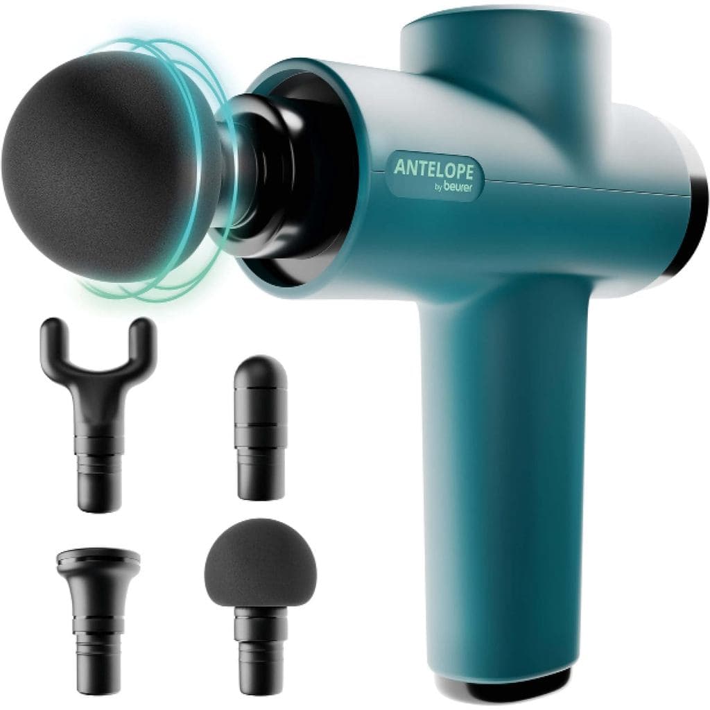 Beurer Antelope BOOM Massage Gun, compacto com 4 acessórios, para relaxamento e regeneração, massagem potente em pontos