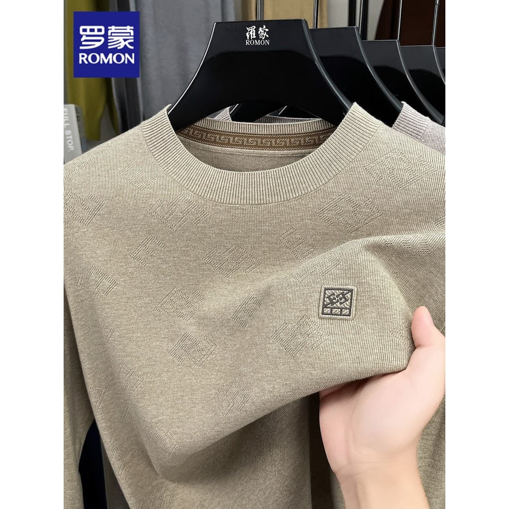 Lomon Suéter Masculino Com Gola Redonda Primavera Novo Estilo Casual Cor Sólida Suéter De Fundo Na Moda Jacquard All-Mat