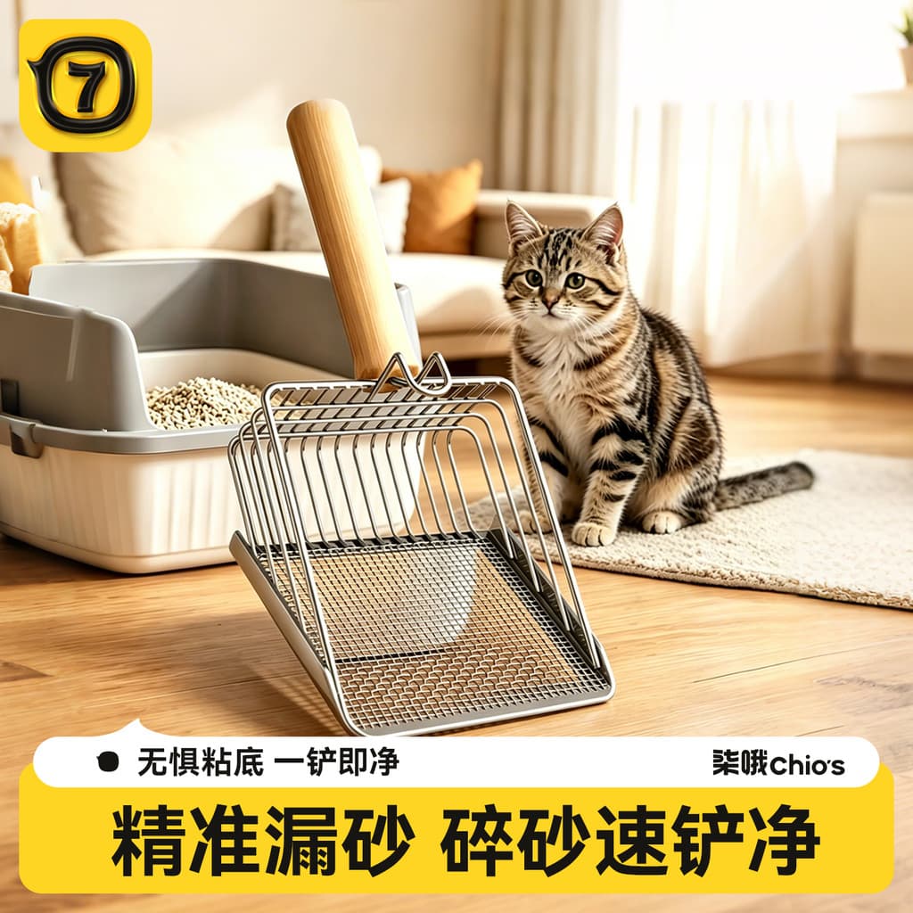 Pá para areia de gato dedicada em aço inoxidável Pá de buraco fino Pá de merda Ferramenta útil Pá grande de Metal Pá de