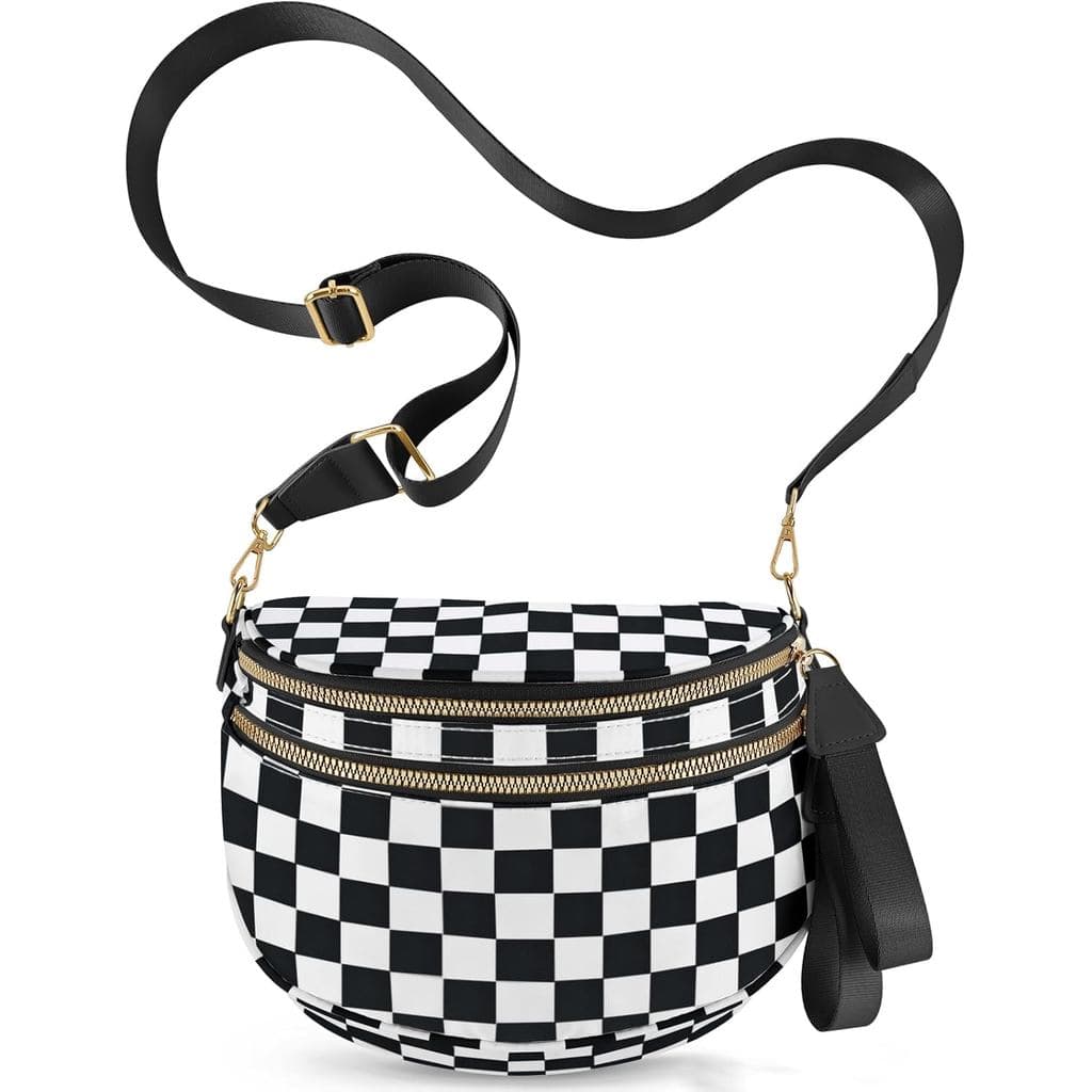 Bolsa transversal xadrez feminina, bolsa de cintura grande de nylon, bolsa de cintura grande, bolsa de cinto, bolsa de c