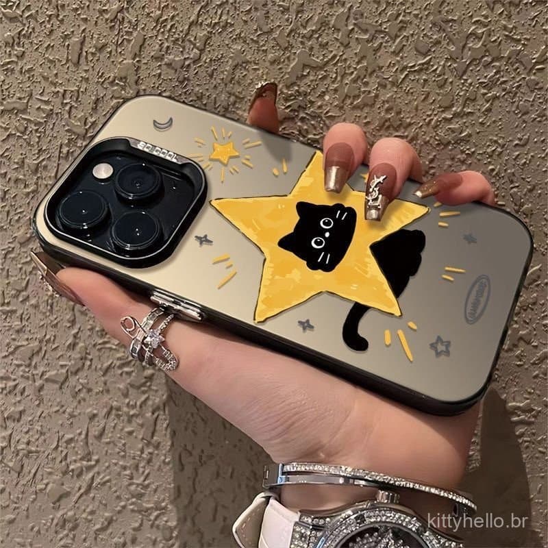 Star Black Cat é adequado para a capa do iPhone 16 Pro, o novo modelo do iPhone 17 Pro Max, 14 cartoon, 12 proteção.