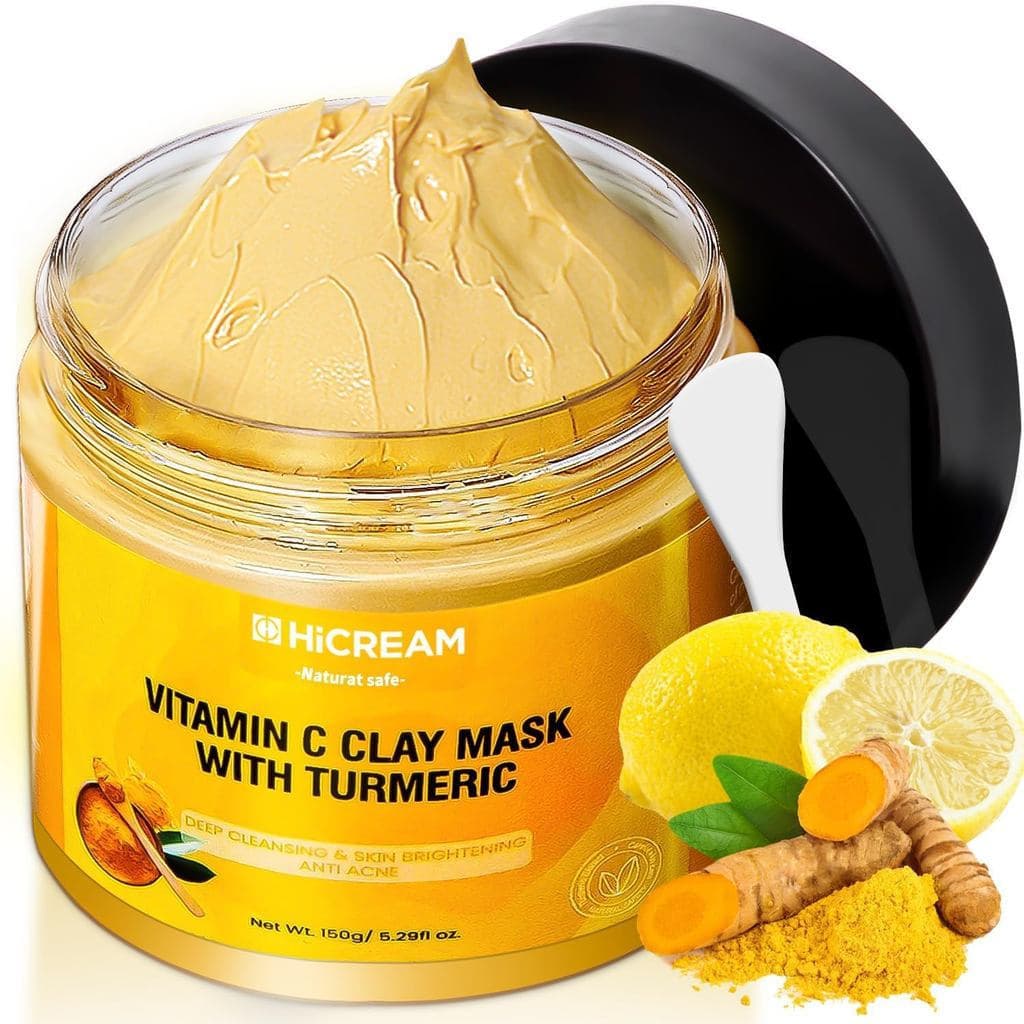Máscara Facial de Argila com Cúrcuma e Vitamina C Hicream para Manchas Escuras, Pele Opaca, Controle de Oleosidade e Ref