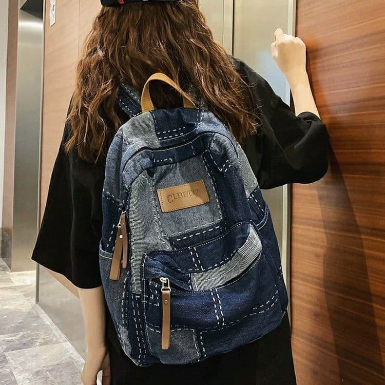 Mochila Jeans Colorida De Nicho Estilo Japonês , Bolsa Escolar Para Estudantes , Grande Capacidade