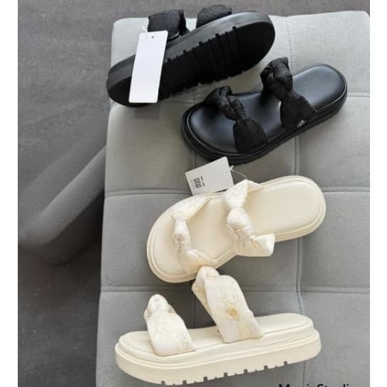Tamanco Feminino Plataforma com Laço Nó – Slide Confortável Preto e Off White lançamento na loja