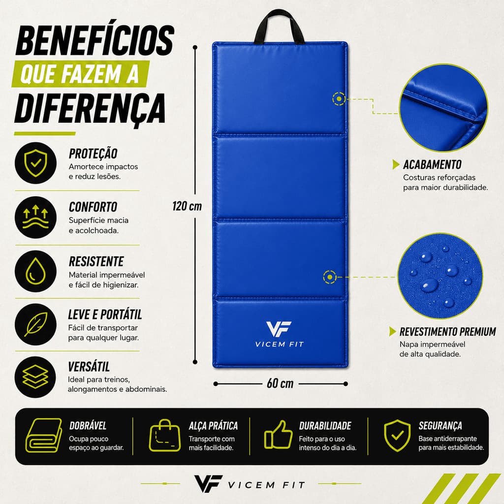Colchonete Profissional Dobrável Academia Treino Funcional Yoga Pilates Alongamento Fitness