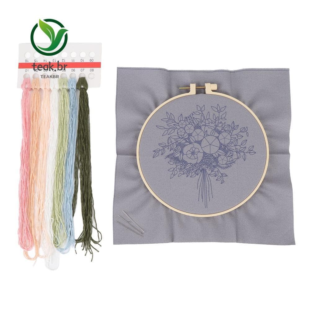 Kit Inicial De Bordado TEABR , Conjunto De Linha Colorida De Flores Com Design , Padrão Impresso