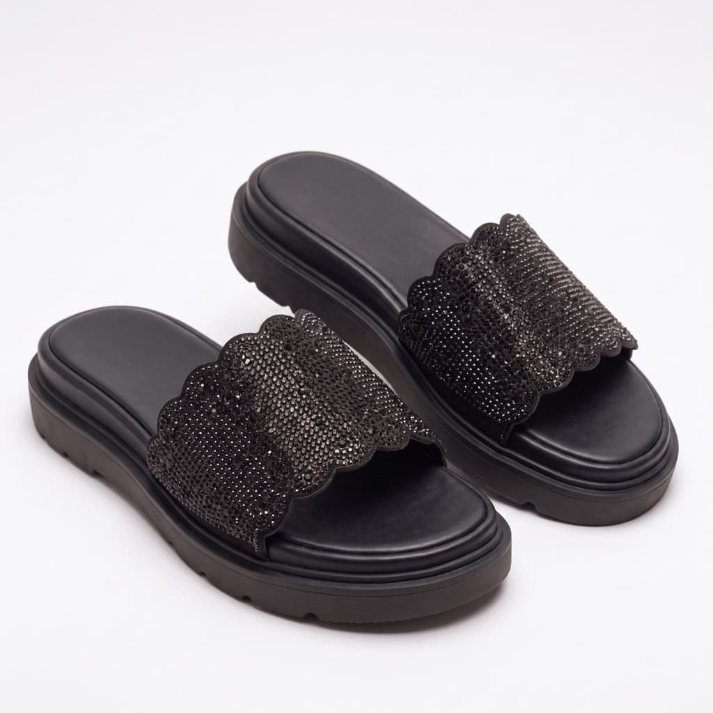Sandália Slide Feminina Caramelo Pedraria Plataforma Casual Sofisticada