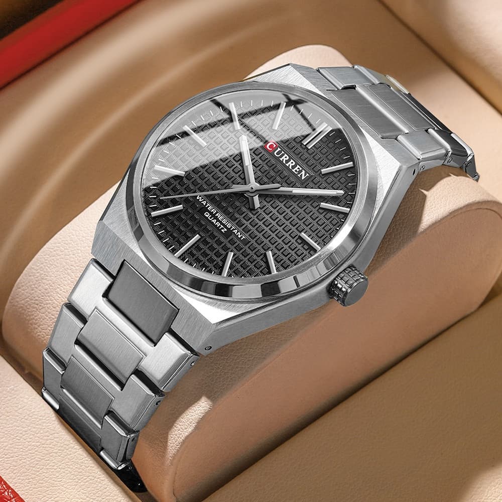 Relógio masculino original da marca CURREN, com ponteiros luminosos, pulseira de aço inoxidável, estilo retrô simples, M