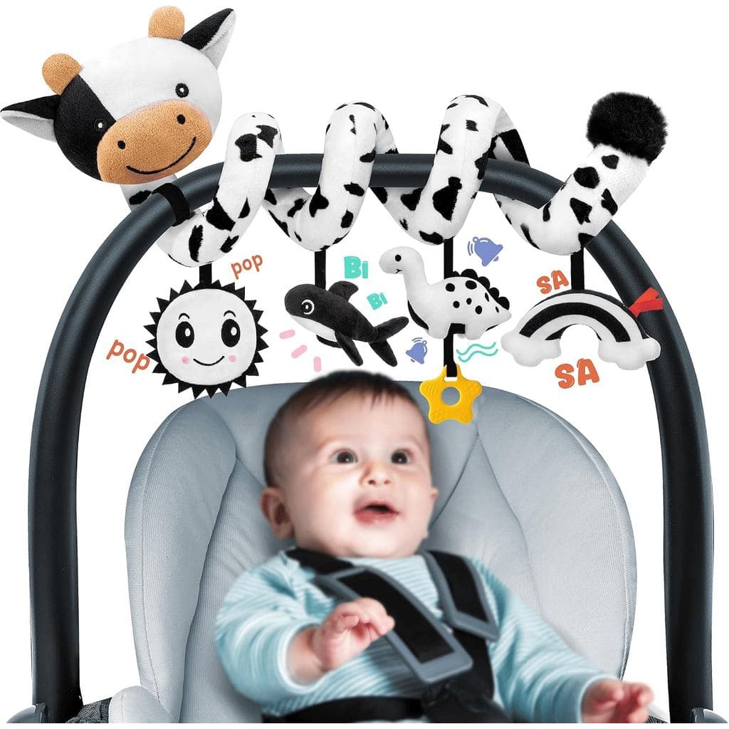 Brinquedos Espiral para Bebês de 0 a 6 Meses, Brinquedos Sensoriais de Alto Contraste para Cadeirinhas de Bebê, Acessóri