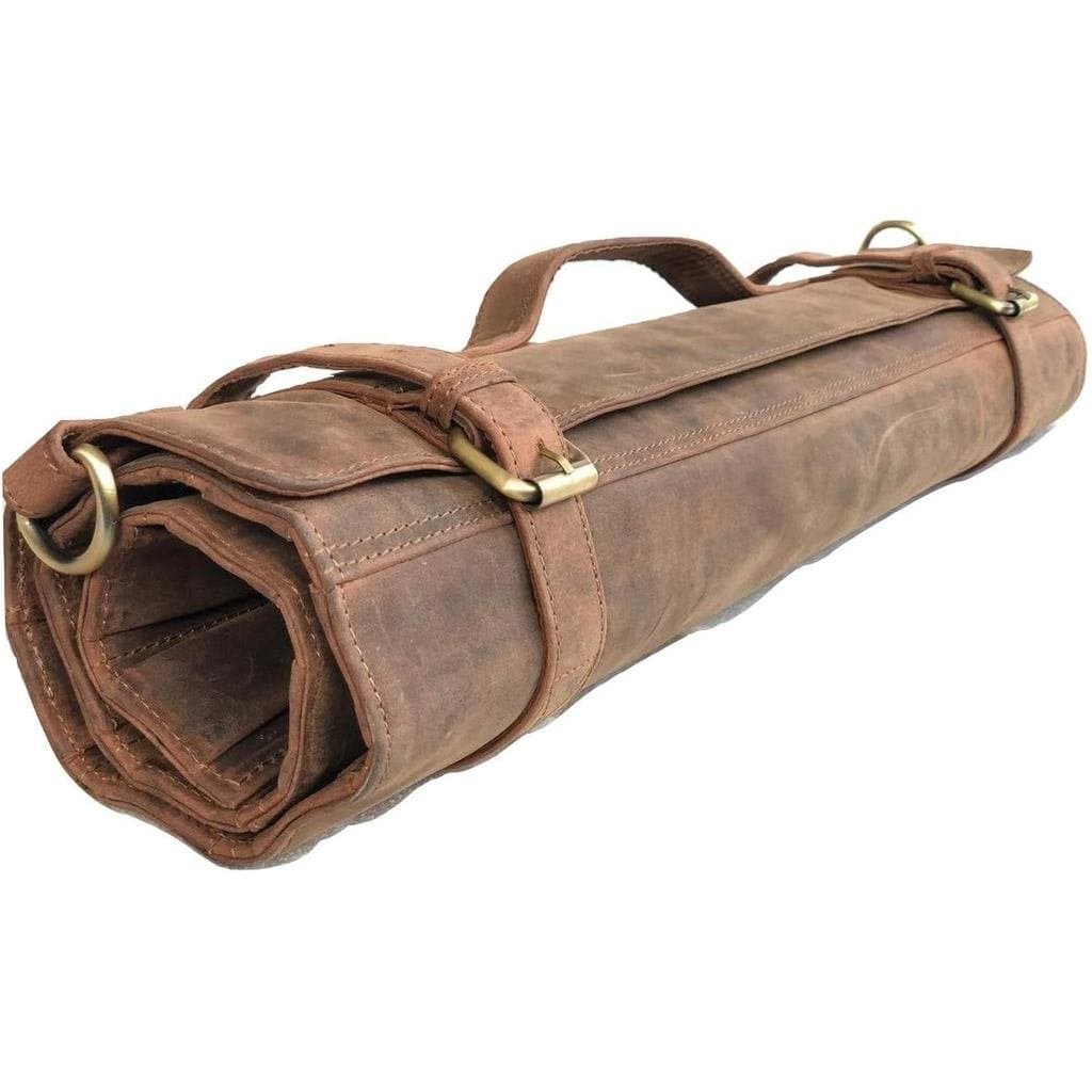 Conjunto de Estojo para Facas em Couro de Búfalo Genuíno, Suporte para Facas de Chef, Estojo para Talheres, Organizador,
