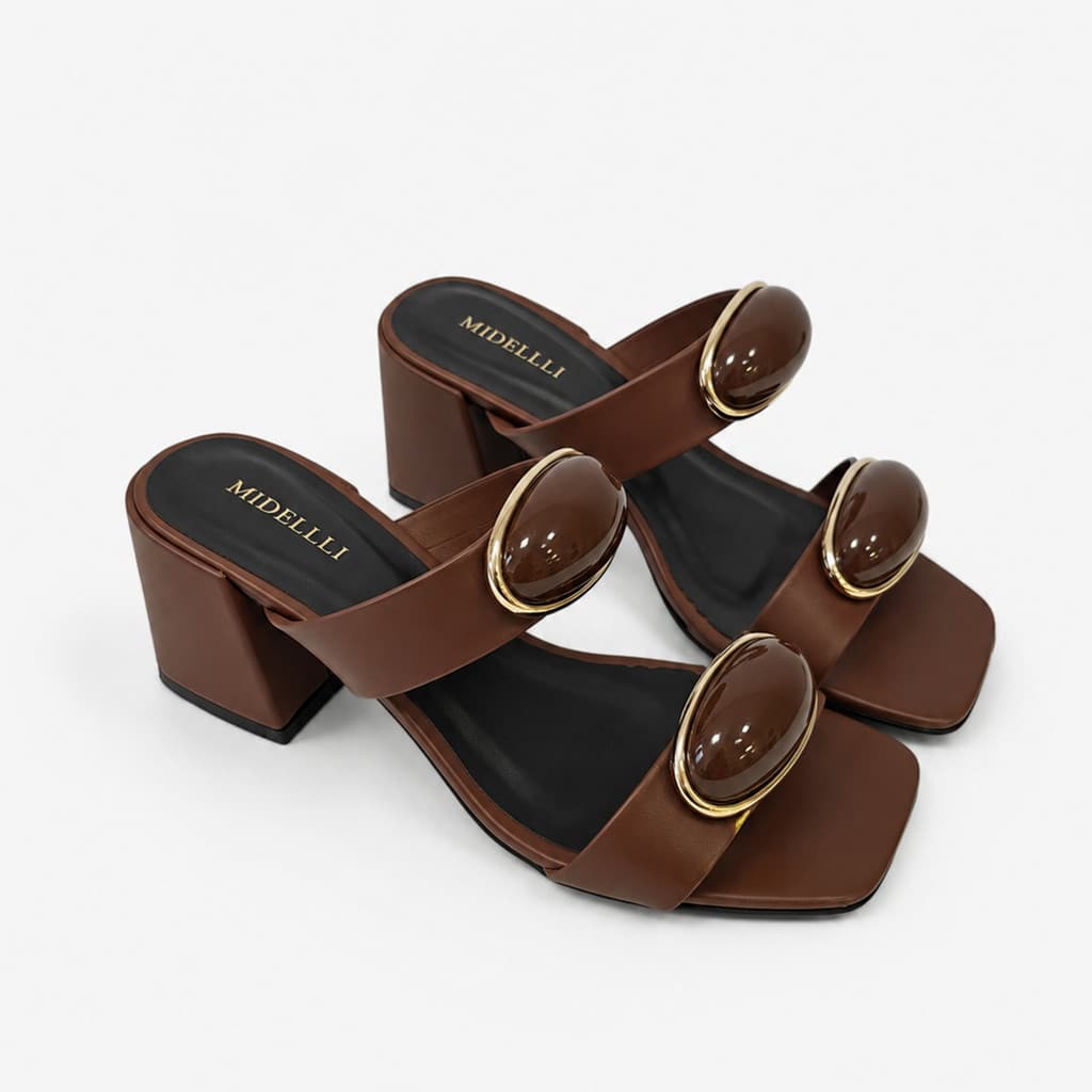 Sandália Feminina Tamanco Salto Bloco 6cm com Detalhe Dourado