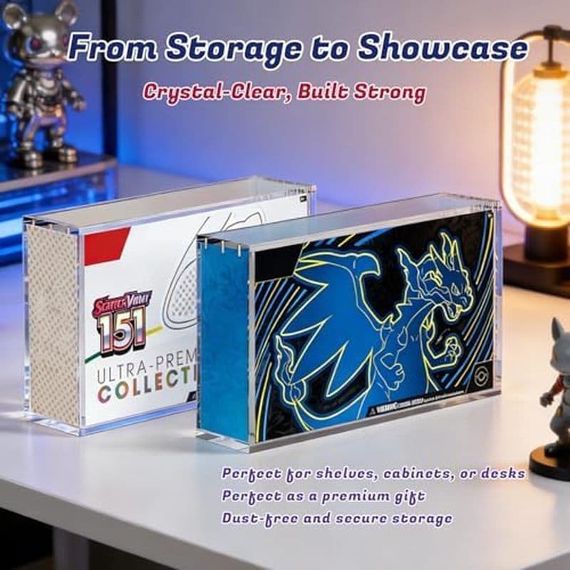 Capa protetora de acrílico PKMN UPC – Compatível com Mega Charizard X ex e 151 Ultra-Premium Series, acrílico transparen