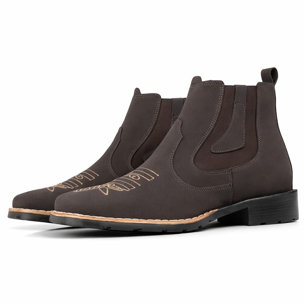 Botina Country Masculina Bico Quadrado Texana Masculino Bordado Solado Costurado