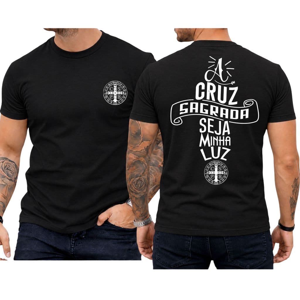 Camiseta Premium Básica Estampa A Cruz Sagrada T-shirt Camisa 100% Algodão treino e dia adia