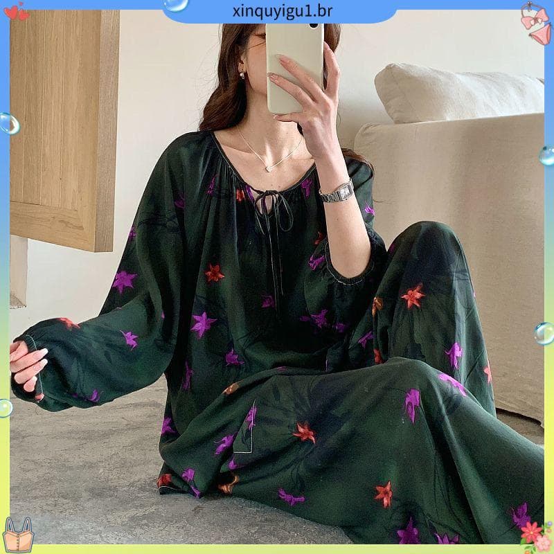 Pijamas femininos primavera outono verão Plus Size 100kg gordura MM Loungewear pode usar fora roupas de ar condicionado