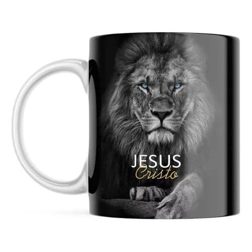 Caneca Porcelana Leão De Judá Jesus Cristo Nunca Foi Sorte