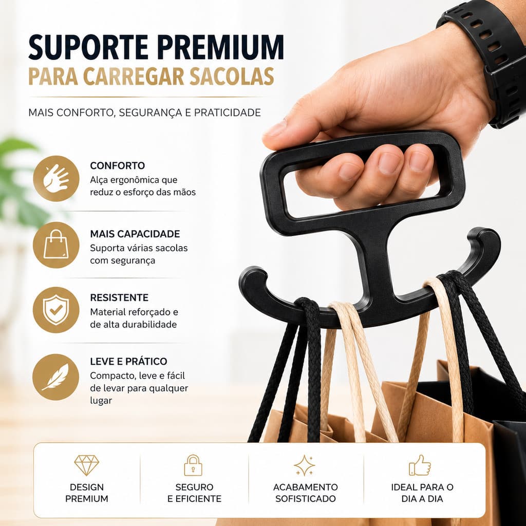 Suporte Para Carregar Sacolas Kit 2x ou 4x Alça Ergonômica Resistente Confortável