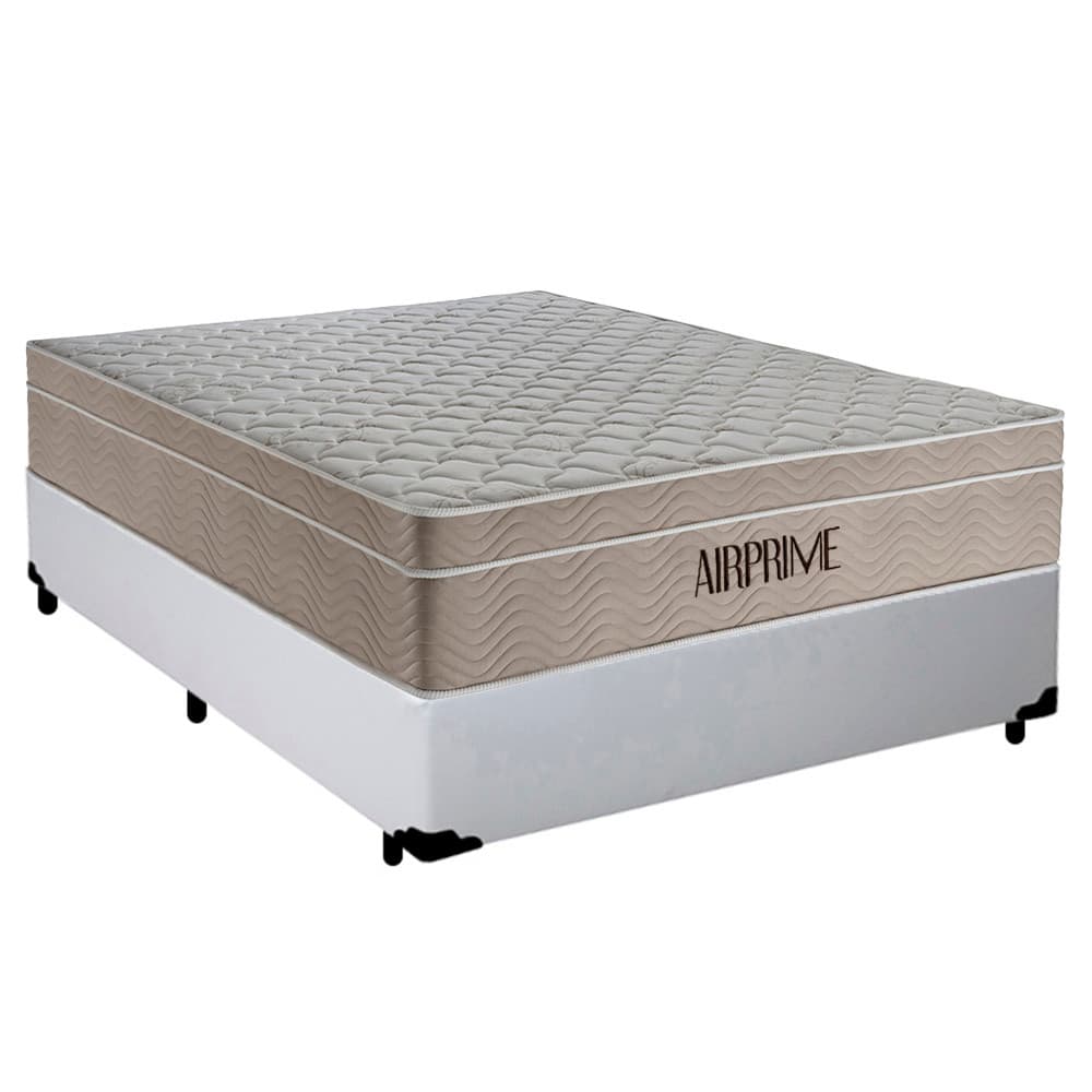 Cama Box Casal Sintético Cremil + Colchão Molas Ensacadas AirPrime 138x188x65cm Branco