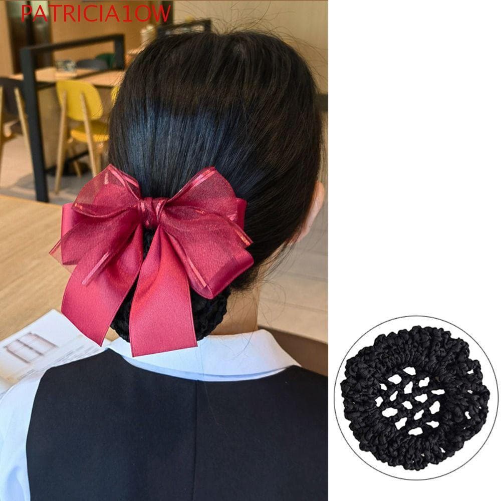 PATRICIA1OW Bowknot Hair Bun , Mulheres Primavera Clipes Arco Coreano Snood , Estilo Pano Grampos De Cabelo Capa Net Y4R