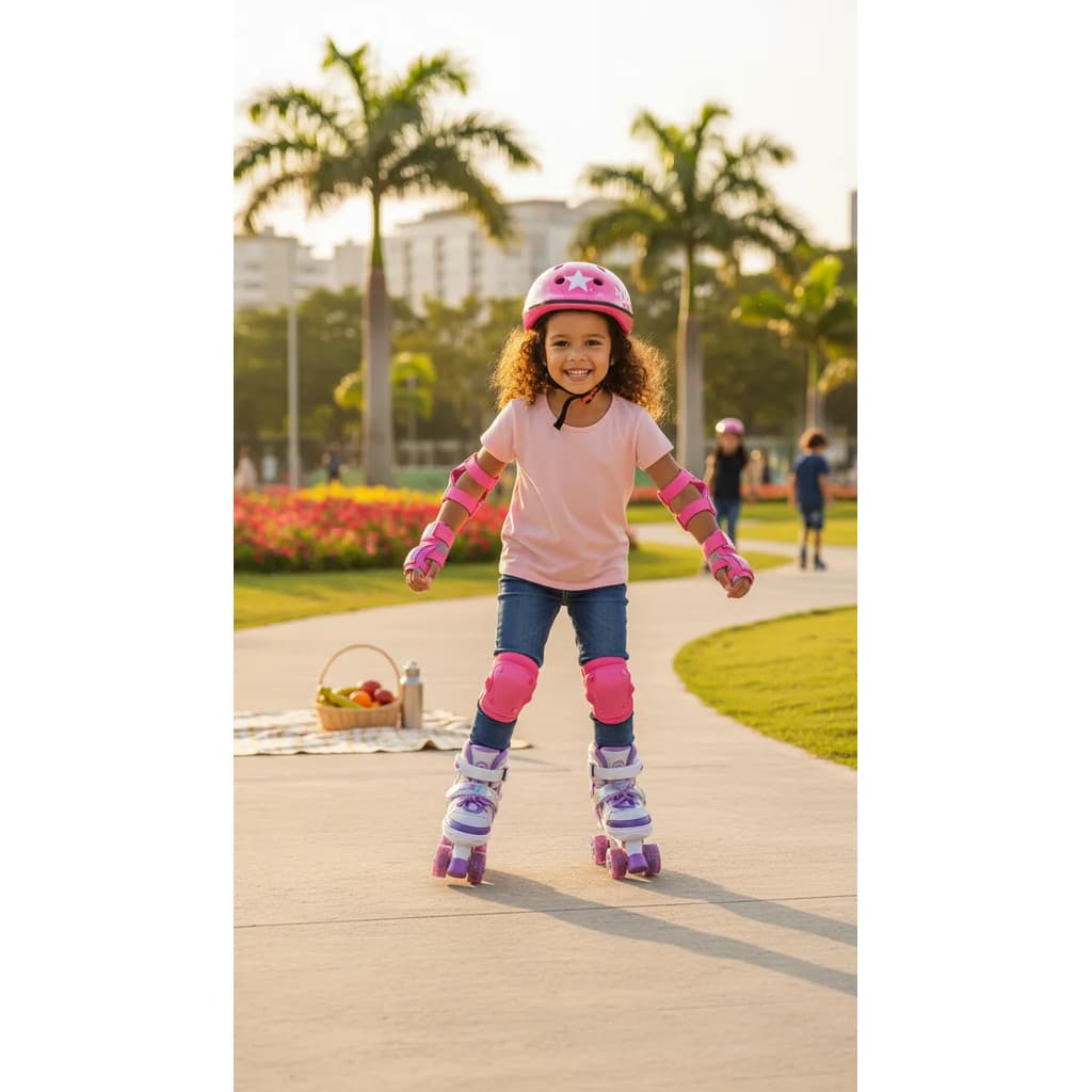 Patins Infantil Ajustável 4 Rodas Com Capacete E Proteção 39 Ao 42 50 Mm Rosa-chiclete