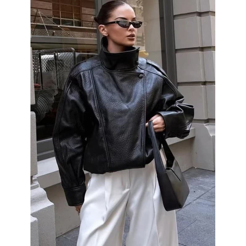 Jaqueta de Couro Feminina Outono Inverno 2025, Jaquetas Casuais Soltas de Couro Sintético PU, Casaco de Moda Urbana, Jaq
