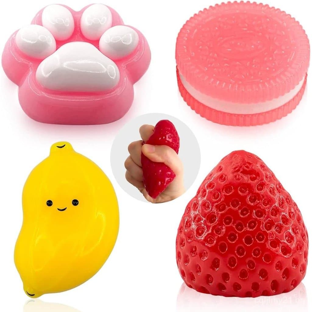Conjunto de 4 Brinquedos Squishy Taba, Brinquedos Sensoriais Macios para Alívio do Estresse, Squishies Kawaii Fufu para