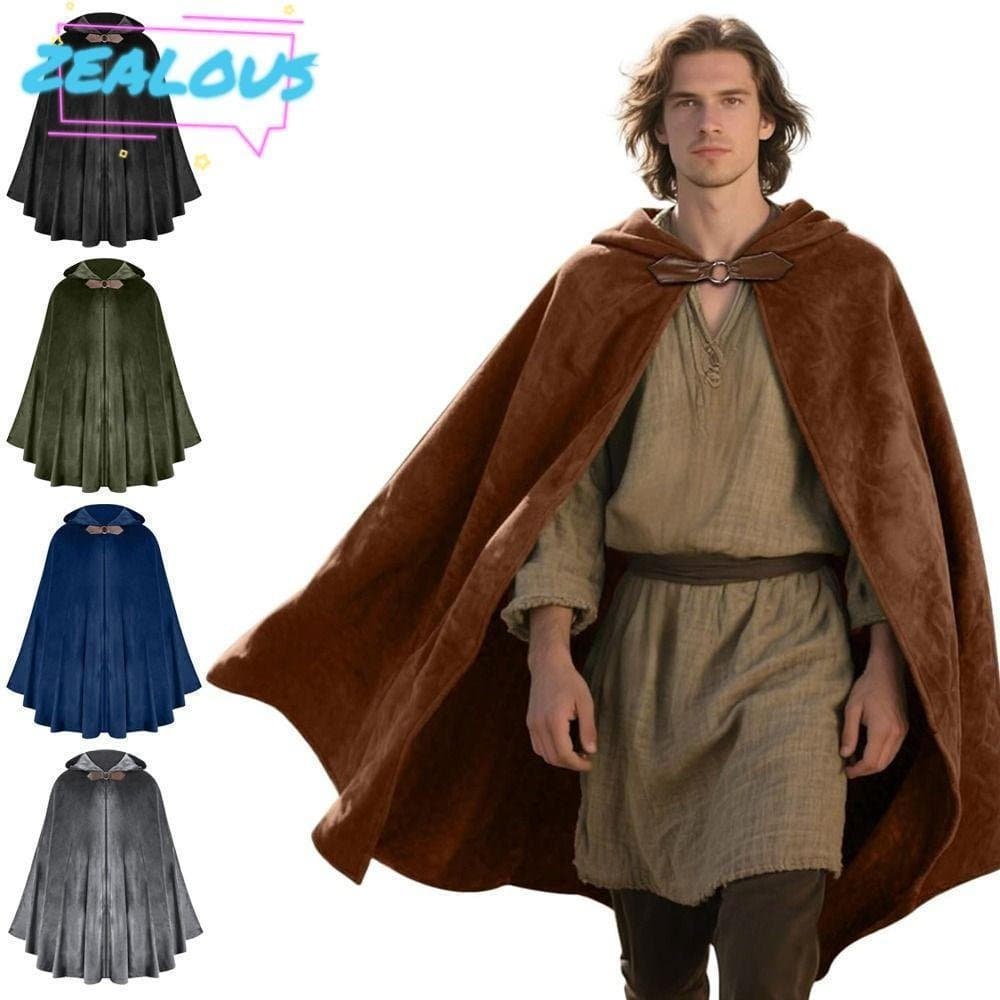 Capa ZEALOUSSS Estilo Renascentista Medieval, Com Capuz de Veludo Vintage de Cor Sólida, Xale Macio e Quente para o Inve
