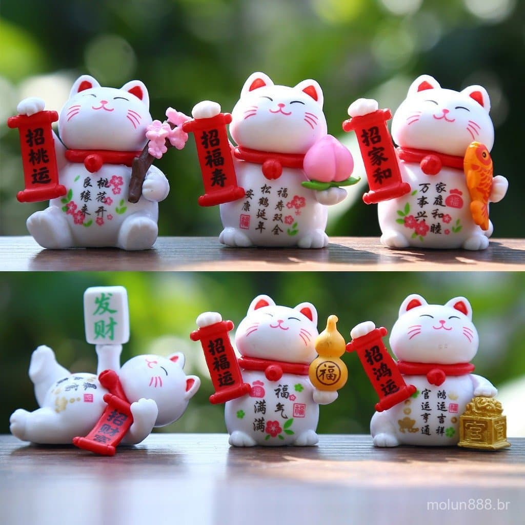 20256 peças/conjunto de ornamentos criativos de gatos que trazem fortuna e atraem riqueza, decorações de paisagens em mi