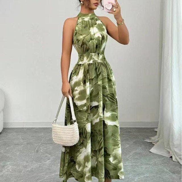 Vestido Estampado Amazon Sem Mangas Halterneck Saia Plus Size