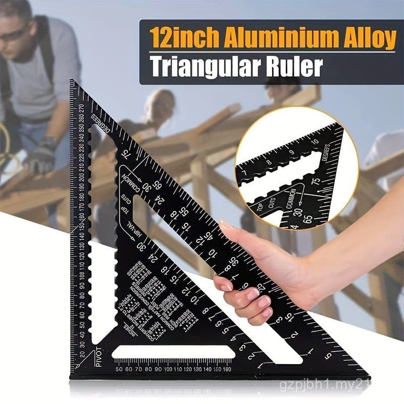 Régua Triangular de 12 Polegadas, Transferidor, Ferramenta de Medição para Marcenaria, Medidor de Layout Quadrado de 30