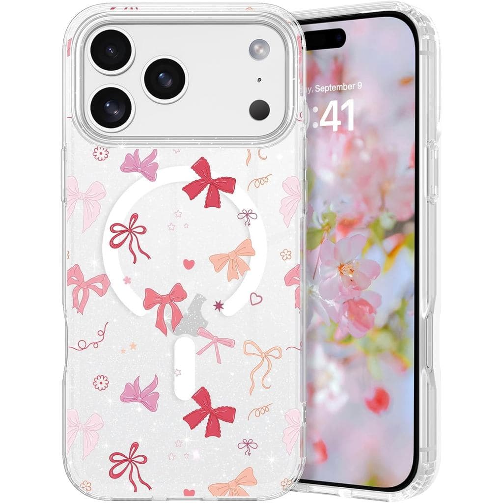 Capa DOMAVER para iPhone 17 Pro Max, Transparente com Glitter e Padrão de Laço Fofo para Mulheres e Meninas [Compatível