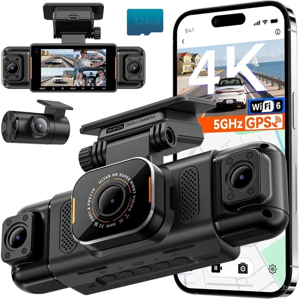 N5 PRO 4K Câmera Veicular de 4 Canais, 360 °   Visão Panorâmica, Câmera Traseira e Interna 1080P, WiFi 6 5G - Até 10MB/s