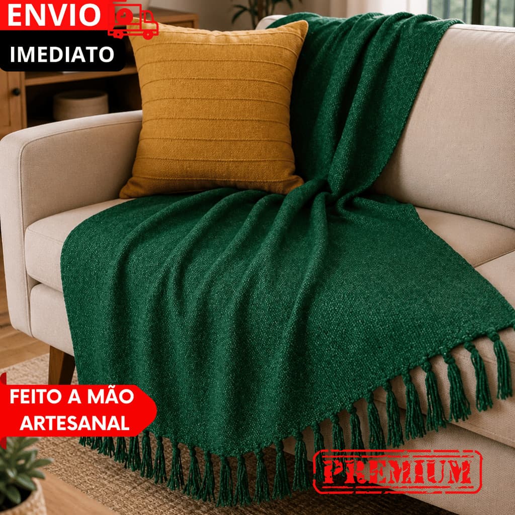 Manta Para Sofá GGG Plus e Peseira De Cama Terracota E Cru Detalhe Em Quadriculado artesanais a mão