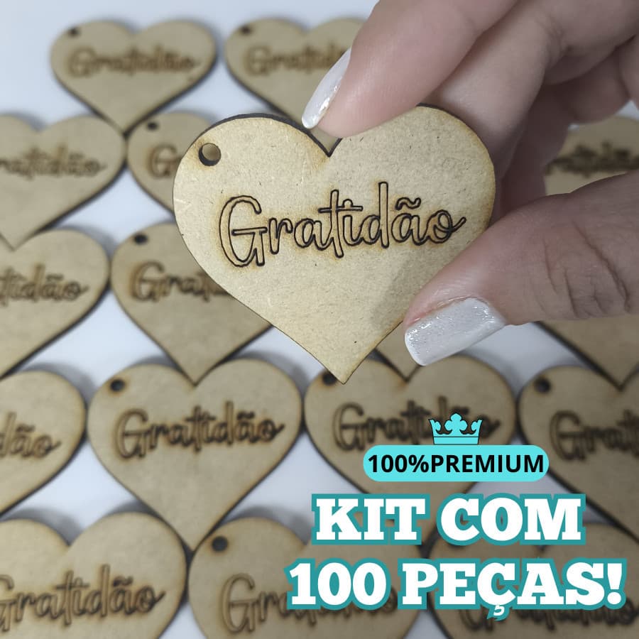 Corações gratidão MDF cru Dia das mães para tag de artesanato lembrancinha ou decoração criativa