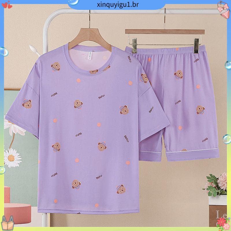 2026 pijamas femininos verão pulôver de venda quente novo estilo Shorts de manga curta impresso dos desenhos animados bo