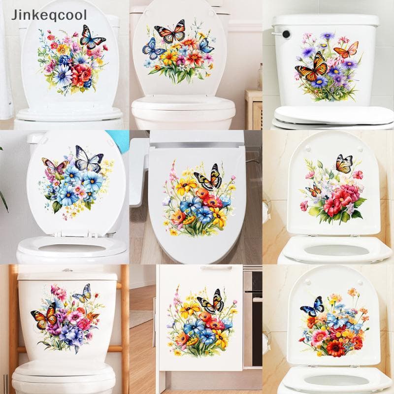 Jqbr Borboletas Surround Flores Toalete Stier Decoração Para Casa Tampa Do WC Universal Decalques À Prova Dwaterproof Ág