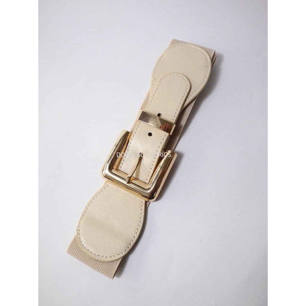 Cinto Feminino Elástico 5cm Fivela Quadrada Dourada Ajustável Faixa Cintura Stretch Moda Elegante para Vestido Blazer