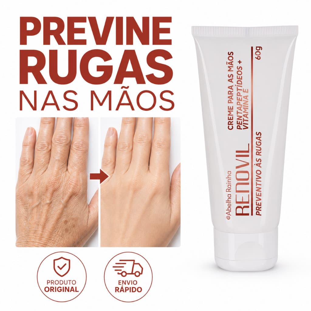 Creme para as mãos Preventivo às Rugas Vitamina E + Pentapeptídeos Renovil 60g Abelha Rainha