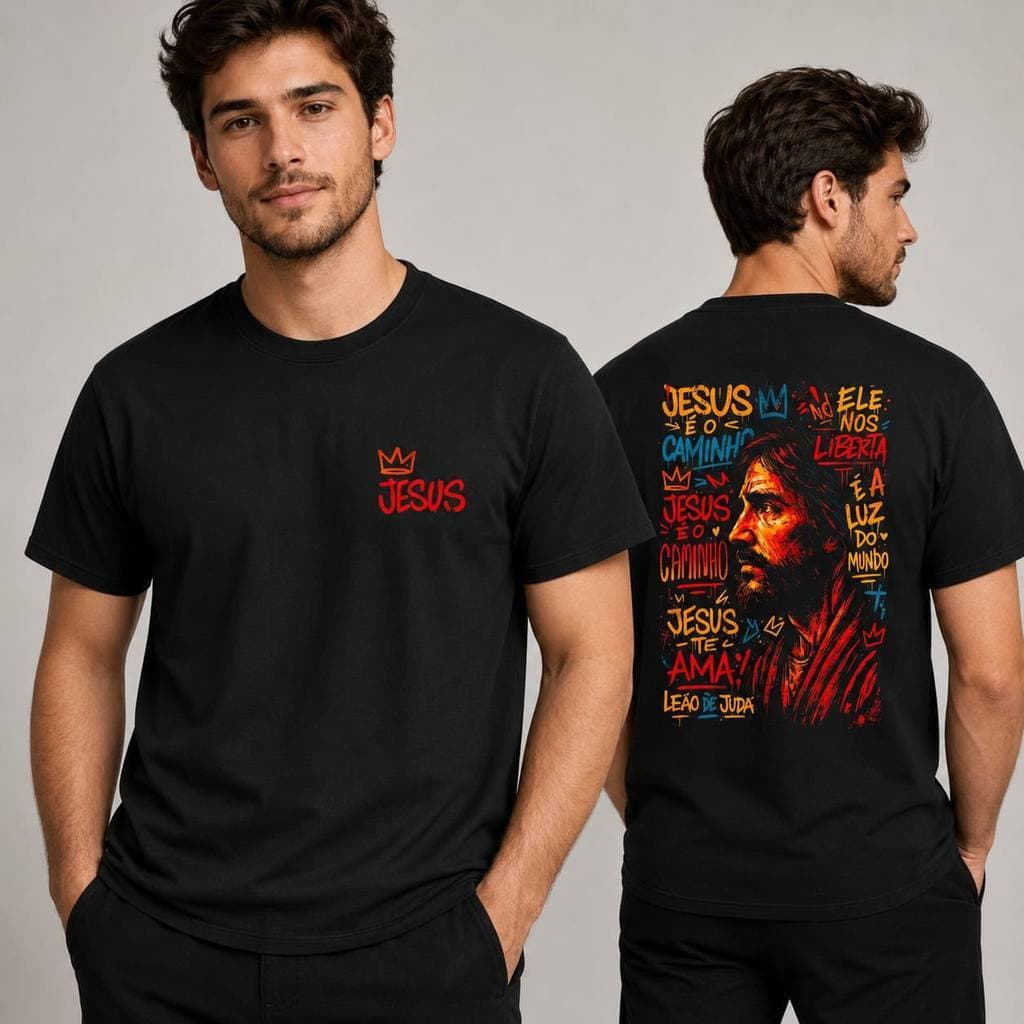 Camiseta Masculina Jesus é o Caminho Manga Curta Gola Redonda Estampa 100% Algodão