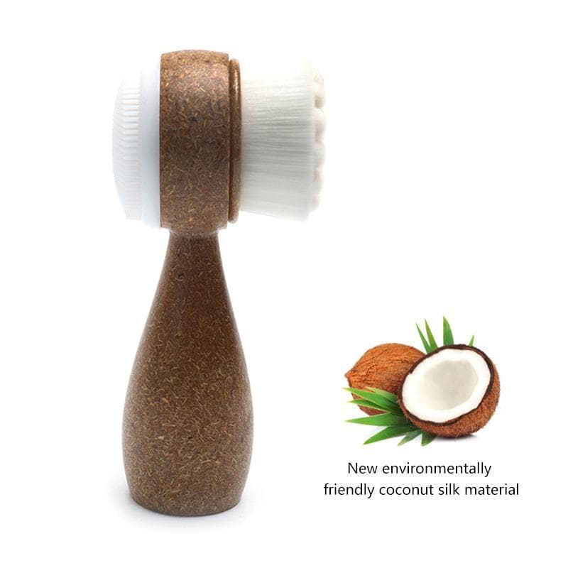 (WHDR) Escova De Limpeza Facial Com Cabo De Casca De Coco , Dupla Face , Limpador , Remoção De Cravos De Poros , Esfolia