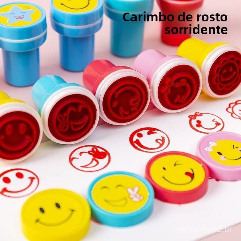 Carimbo de Rosto Sorridente, Brinquedo de Carimbo Mini de Desenho Animado para Crianças, Carimbo de Recompensa para Cria